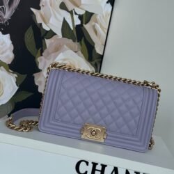 CHANEL Boy Handbag Lambskin & Ruthenium Finish Metal Purple