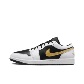 Air Jordan 1 Low White Black Metallic Gold Swoosh 553558-172