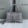 Balenciaga Crocodile Embossed Hourglass Cow Leather Handbag, Crossbody Bag Silver