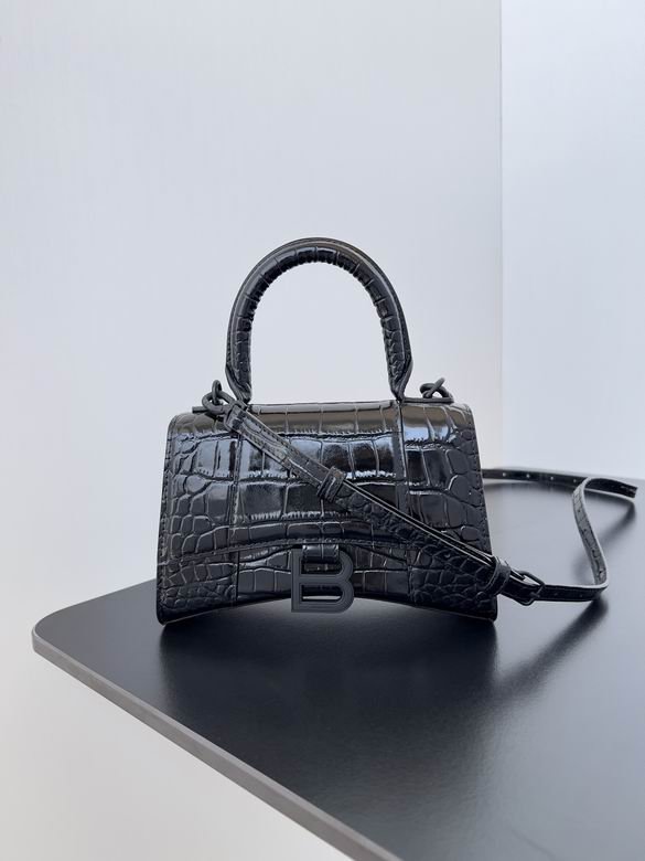 Balenciaga Crocodile Embossed Hourglass Top Handle handbag black