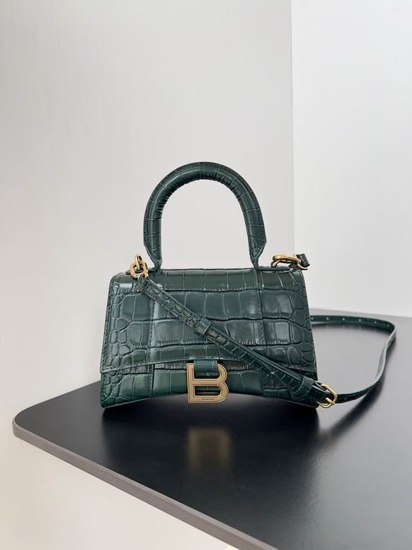 Balenciaga Crocodile Embossed Hourglass Top Handle handbag dark green