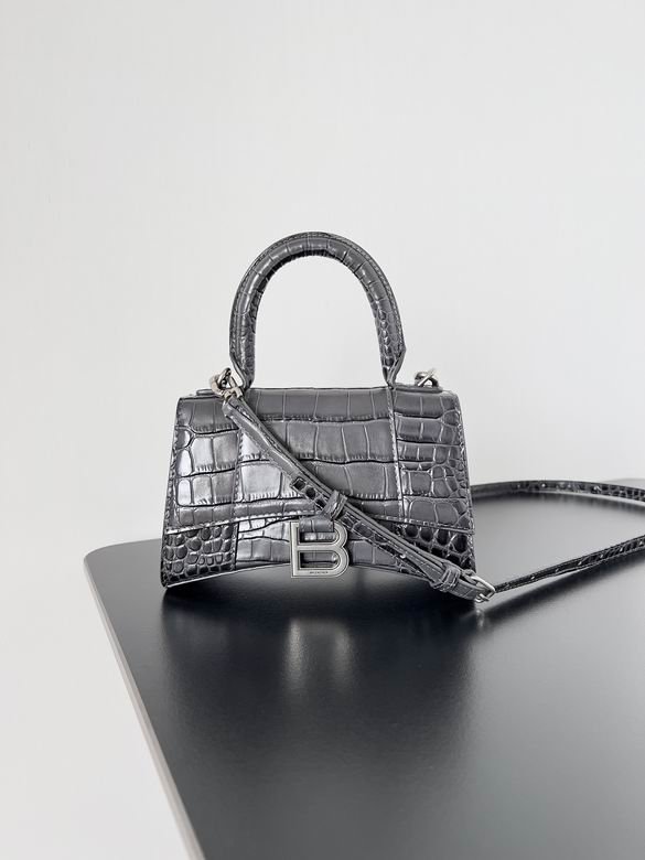 Balenciaga Crocodile Embossed Hourglass Top Handle handbag dark gray
