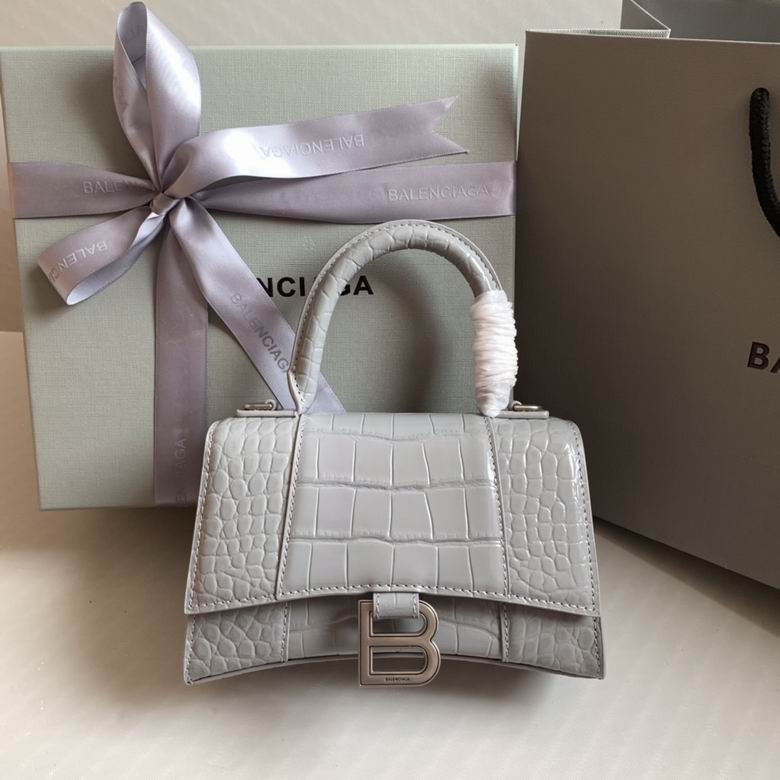 Balenciaga Crocodile Embossed Hourglass Top Handle handbag gray