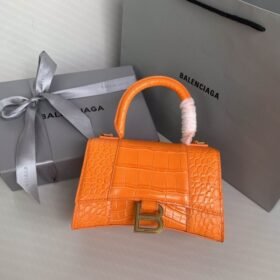 Balenciaga Crocodile Embossed Hourglass Top Handle handbag orange