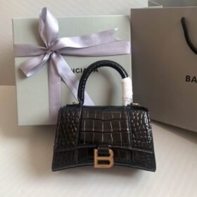 Balenciaga Crocodile Embossed Hourglass Top Handle handbag Black
