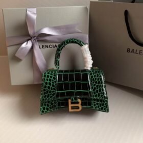 Balenciaga Crocodile Embossed Hourglass Top Handle handbag green