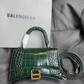 Balenciaga Crocodile Embossed Hourglass Top Handle handbag green