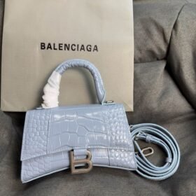 Balenciaga Crocodile Embossed Hourglass Top Handle handbag skyblue