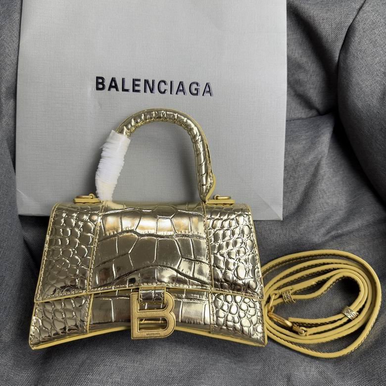 Balenciaga Crocodile Embossed Hourglass Top Handle handbag Gold