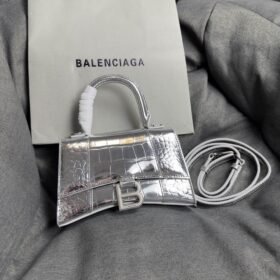 Balenciaga Crocodile Embossed Hourglass Top Handle handbag Silver
