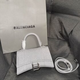Balenciaga Embossed Hourglass Top Handle handbag Denim white
