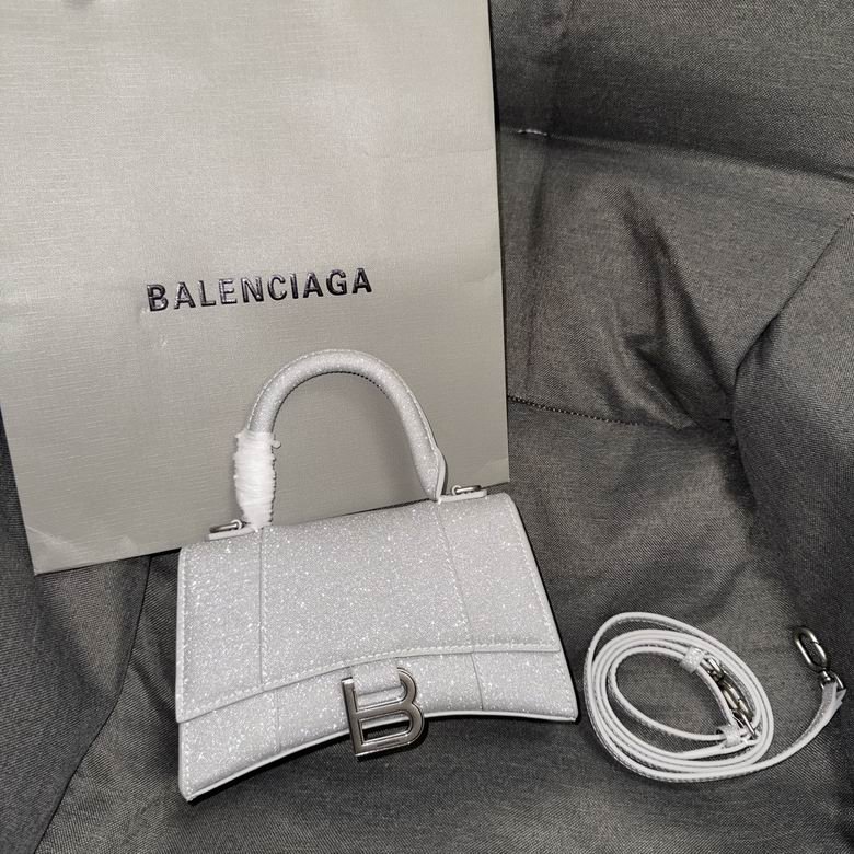 Balenciaga Embossed Hourglass Top Handle handbag Denim white