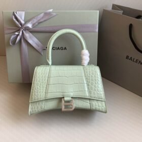 Balenciaga Crocodile Embossed Hourglass Cow Leather Handbag, Crossbody Bag green