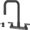 APPASO 4-Loch-Küchenarmatur mit herausziehbarem Sprüher, 2-Griff-Küchenarmatur mit Seifenspender, mattschwarzer Küchenspüle-Wasserhahn