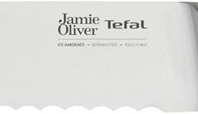 Tefal Jamie Oliver 7-teiliger Messerblock, 6 Küchenmesser + Akazienholz Messerblock, hohe Schneideleistung, unverwechselbares Design, widerstandsfähige und langlebige Klingen, Braun/Schwarz, K267S7