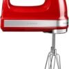 KitchenAid Leistungsstarker Handmixer 9 Stufen - Soft-Start und LED-Anzeige - Handrührer mit Edelstahl Rührbesen, Schneebesen, Knethaken und Mixstab - 85 W - Komfortgriff - Rot