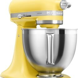 KitchenAid 5KSM195PSEBT Küchenmaschine 4,7 l Butter – ARTISAN, mit kippbarem Motorkopf, 2 Edelstahlschüsseln, Gehäuse aus Spritzgussmetall