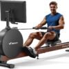 MERACH Pro-Grade Rowing Machines for Home, Smart Magnetic Rowing Machine with Self-Generation, Double Resistance and 400 LBS MAX Load, Wooden Tracks for Silent Sliding, MERACH App 1000+ Course & Games