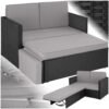 tectake Sofa Set - 2 Sitzer Sessel mit Hocker und Schlaffunktion, kleine Rattan Couch als Outdoor Gartenmöbel, wetterfest für Lounge, Balkon und Garten, klappbar mit Polstern