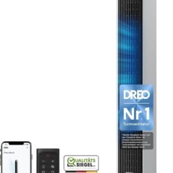 Dreo Smart Turmventilator Sehr Leise, 120° Oszillierender Ventilator mit Kühlung, 25dB Standventilator mit Fernbedienung für Schlafzimmer, 12 Geschwindigkeiten, 4 Modi, 12-Stund-Timer, Pilot Max S