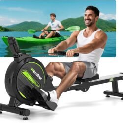 WENOKER Magnetisches Rudergerät für Zuhause: <30dB Leises Fitnessgerät für Wohnungen, hochkant gelagert & Platzsparend mit 160kg Tragkraft, App-Anbindung (Kinomap) & 16 Widerstandsstufen
