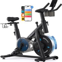 MERACH Heimtrainer Fahrrad mit Verstellbarem Widerstand, Leises Hometrainer Fahrrad mit Verbessertem LED-Monitor, Tablet-Halter, Indoor Cycling Bike für Kardiotraining zu Hause, Eigener App, Bis 136KG
