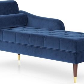 Vesgantti Velvet Chaiselongue, Indoor Lounge Sofa mit linker Armlehne und Lendenkissen, Recamiere für Wohnzimmer, Schlafzimmer und Büro, Samt Loungesessel 149.5 x 54 x 76CM