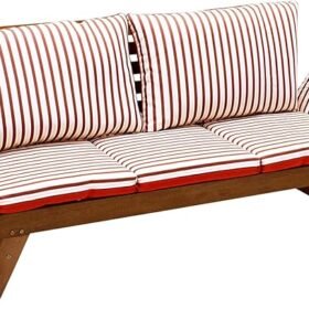 DEGAMO Garten – Liegesofa Tirol 202cm mit klappbaren Seitenlehnen, Eukalyptusholz, mit Wendeauflage rot beige, FSC-Zertifiziert, Innen und Außen