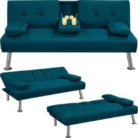 Yaheetech Klappbares Schlafsofa Couch Sofa mit Schlaffunktion Bettsofa mit Großer Liegefläche von 167 cm L × 94 cm B fürs Wohnzimmer/Schlafzimmer/Heimkino/Gästezimmer Schwarz