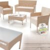 Juskys Polyrattan Sitzgruppe Fort Myers Creme mit Sand Bezüge 4 Personen mit 2er Sofa, 2 Stühle, Tisch & Sitzkissen wetterfest Balkonmöbel Gartenmöbel Set